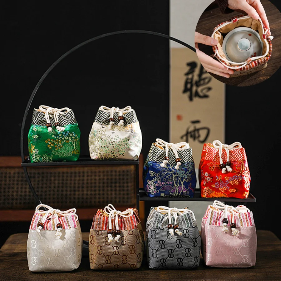 

Portable Travel Teaware Storage Bag Simple One Pot Two Cups Drawstring Bags Mini Tea Pet Ornament Jewellery Collection Pouch