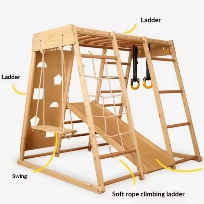 Solid Wood Climbing Frame Slide Swing Ring Climbing Rope Combination for Outdoor Indoor Amusement Park Equipment