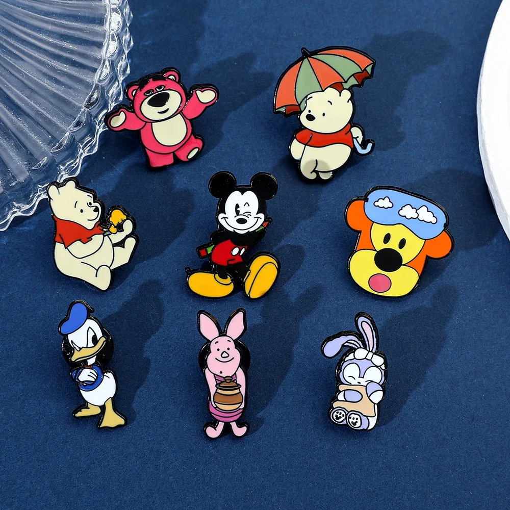 8 Pcs Anime Mickey Mouse and Donald Duck Brooch Fashion Pooh Bear StellaLou Enamel Pin Backpack Clothing Jewelry Metal Badge Acc