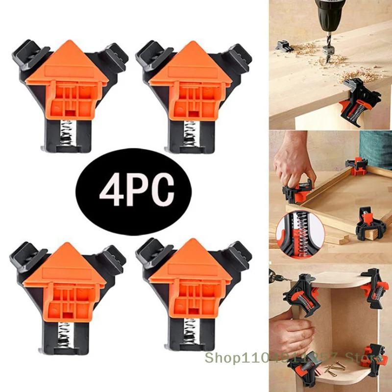 

4pc Portable Right Angle Woodworking Clamp Spring Clamping Woodworking 90 Degree Locator Electric Tool Accessory Set