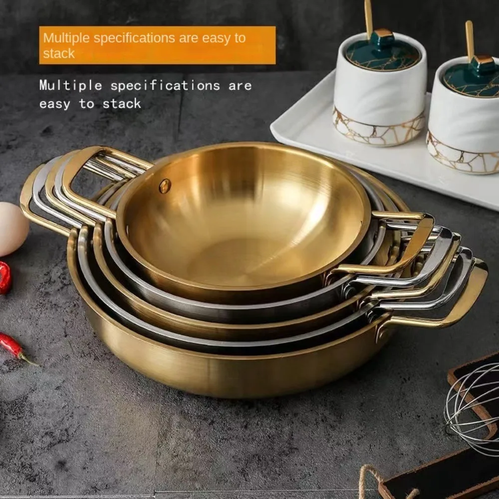 Durable Picnic Snack Plates Stainless Steel Paella Pan with Handle High Quality Seafood Rice Pot Gold Silver Dry Pots