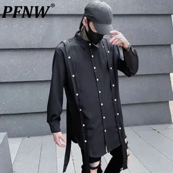 PFNW Autumn Men's Shirts Long Sleeve Turn-down Collar Single Breasted Ribbon Buttons Design Male Tops Niche Design 2024 12C404