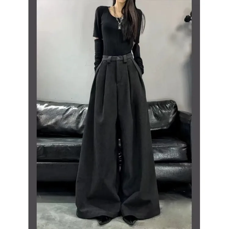

American Sle Thiened Double-Sided Velvet High Waist Wide Leg Pants Women's Casual Straight Leg Trousers Autumn Winter