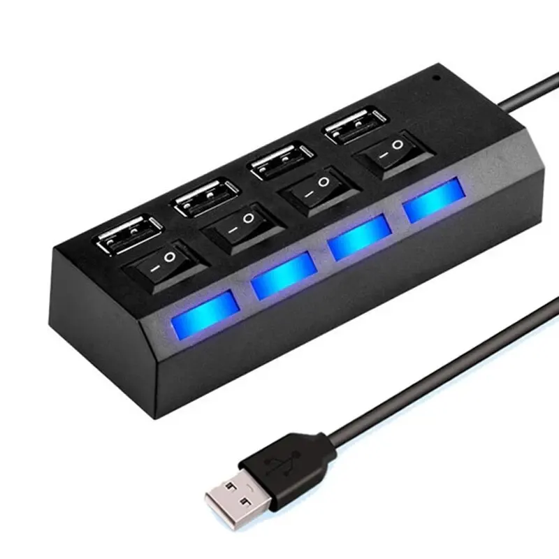 High-Speed USB Hub 2.0 Adapter – Multi USB Splitter & Extender with LED Switch for PC/Laptop (4-Port/7-Port) 5