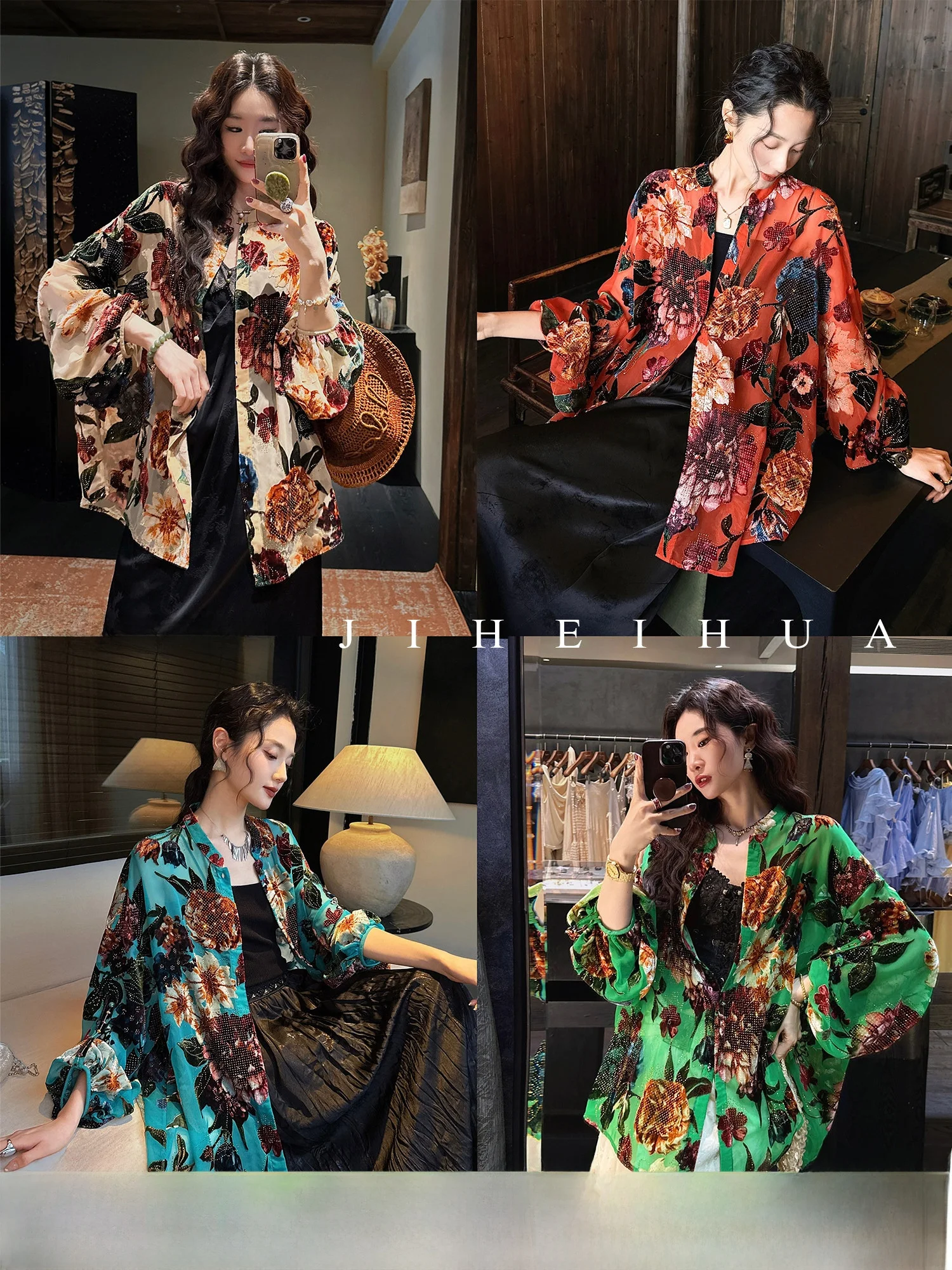 

Sanji Black Flower【Summer Love】Traditional Style Sunscreen Shirt Outerwear Silk Burning Flower 2026 New Design Women's Shirt