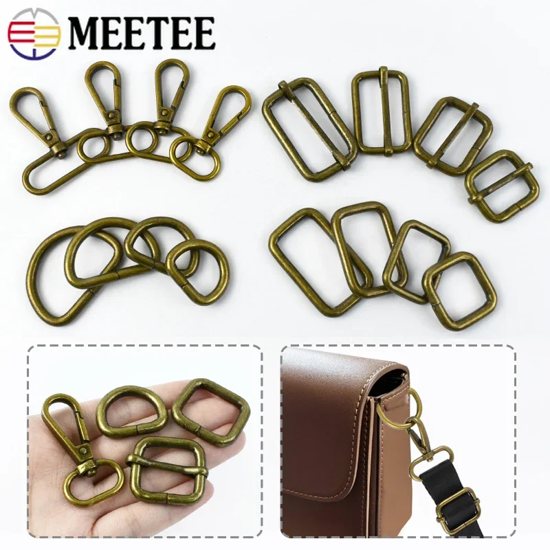 Meetee 10Pcs 20/25/32/38mm Brass Ring Hook Lobster Swivel Trigger Clip Metal Buckle Strap Bag Adjust Clasp Belt Carabiner