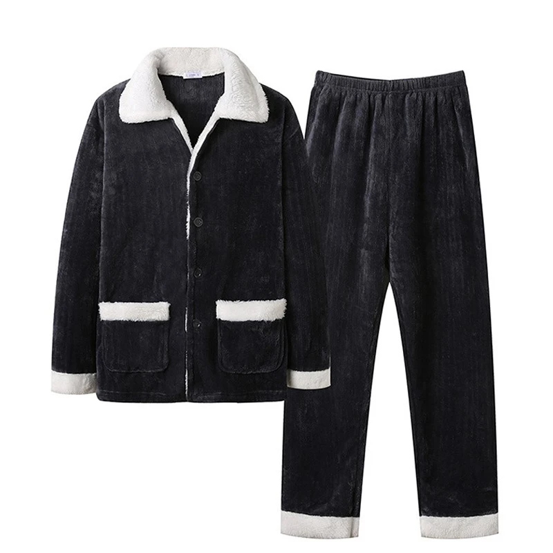 Ensemble de pyjamas en glouton chaud épaissi pour hommes, vêtements de détente, haut de document solide, vêtements de nuit FJN, vêtements d'intérieur, vêtements de nuit pour hommes, haute qualité, 2 pièces