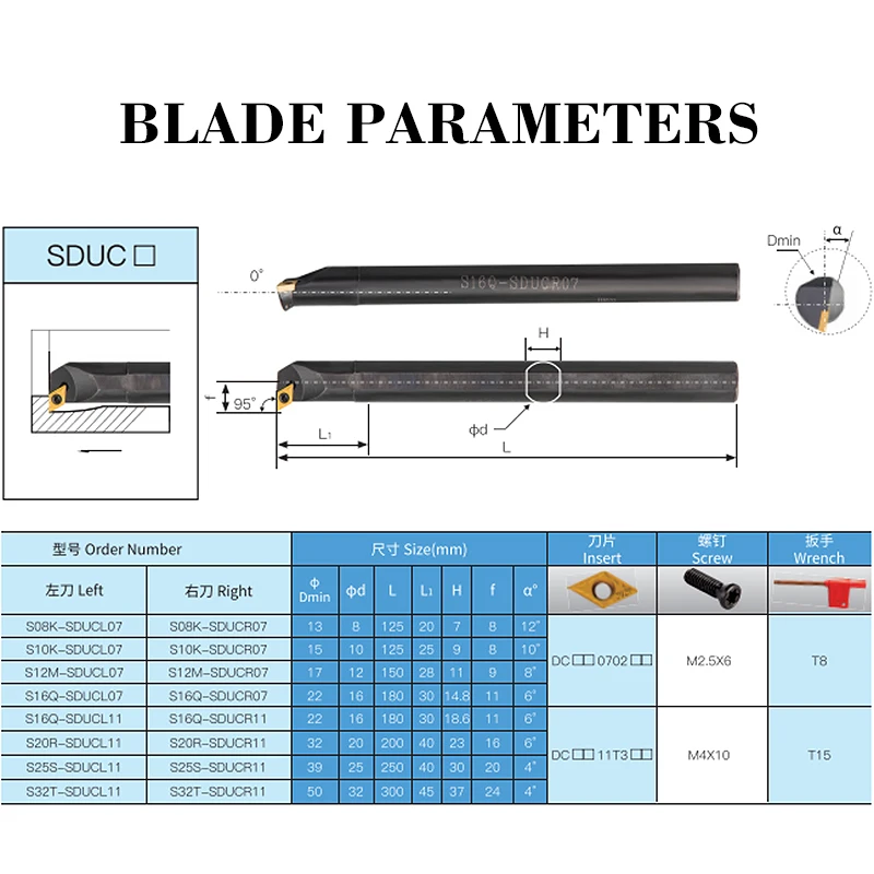 KKDAOKU Professional Sales Cnc S16Q-SDUCR11 Spring Steel Internal Turing Tools Holder For Lathe Machine S14N S20R S25S-SDUCR11