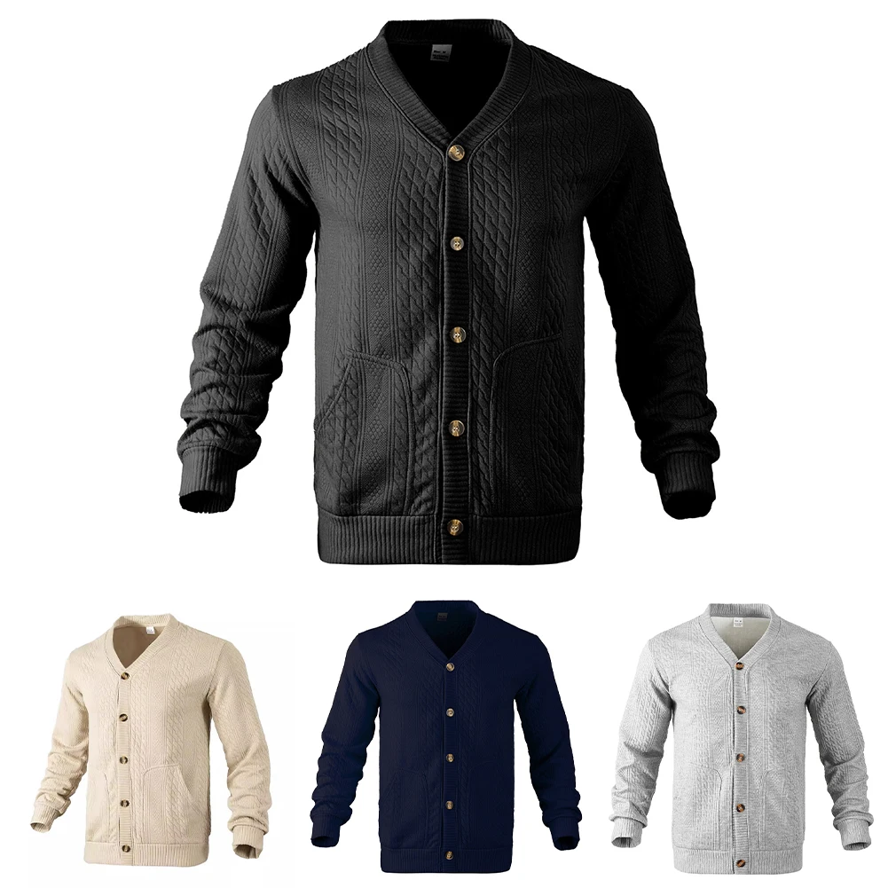 سترة جاكار صلبة للرجال بقصة ضيقة وأكمام طويلة وسترة كاجوال ملابس خارجية مصممة للاستخدام في الخريف والشتاء #6