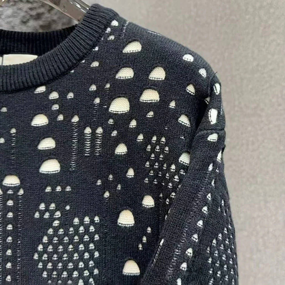 Mens Sweater Ripped Contrast Color Knit Sweater Streetwear Fashion Youth Campus Versatile Couple Long-Sleeve Top Men'S Clothing