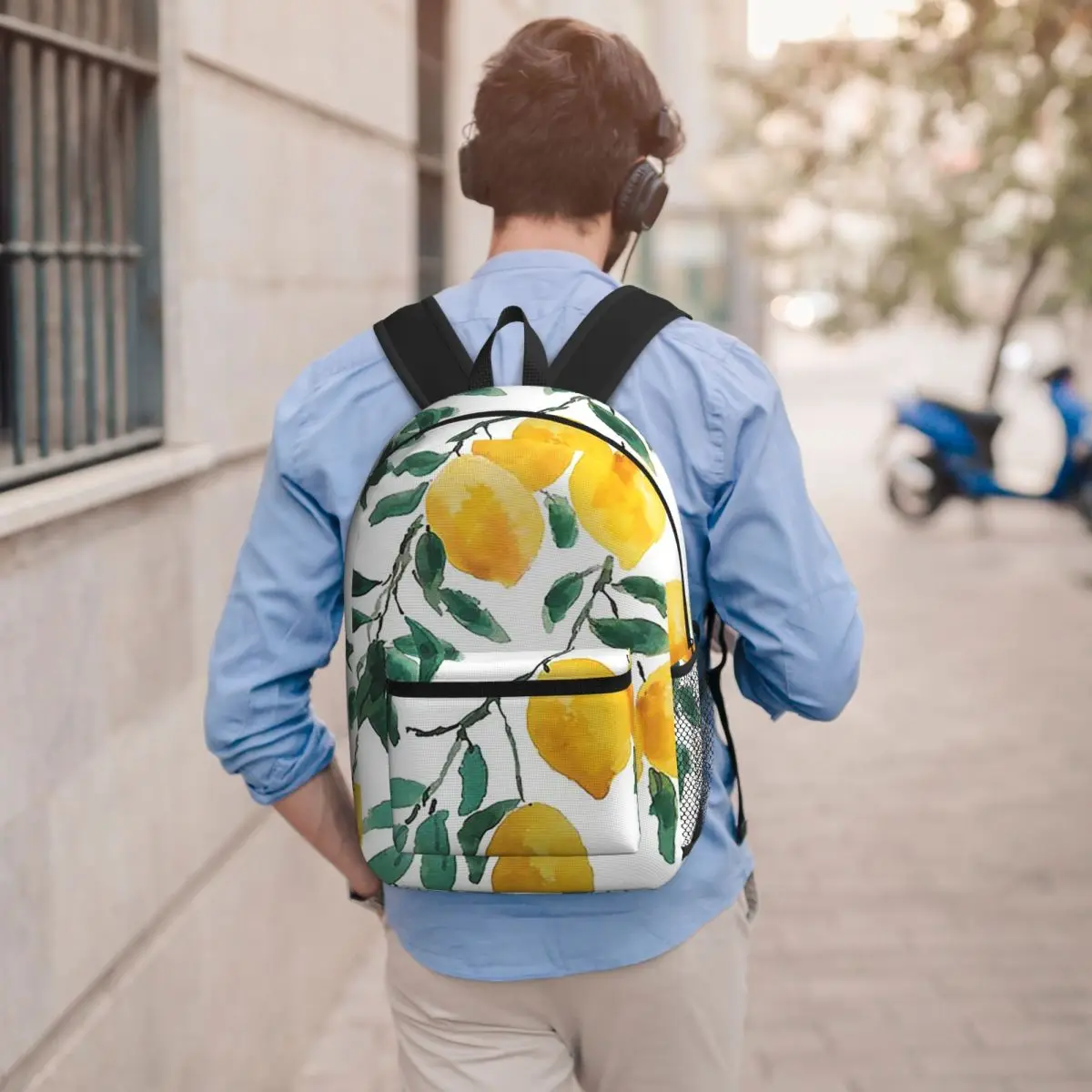 Hand Painted Yellow Lemon Watercol Student Backpack School Bag Hiking Travel Daypack for Men Women Bookbag Shoulder Bags