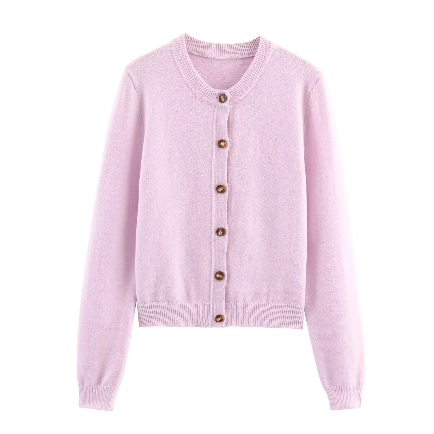 Nueva llegada de las mujeres chaqueta de manga larga cuello redondo Primavera/otoño de longitud corta Slim-Fit solo botón chaqueta de suéter de manga larga