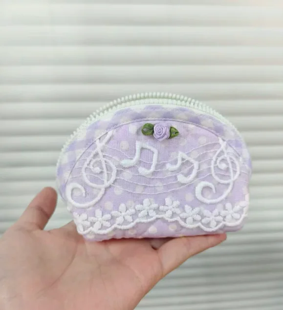 Retro Purple Rose Music Note Shell Bag Girls Go Out Portable Earphones Lipstick Change Storage Bag Gift