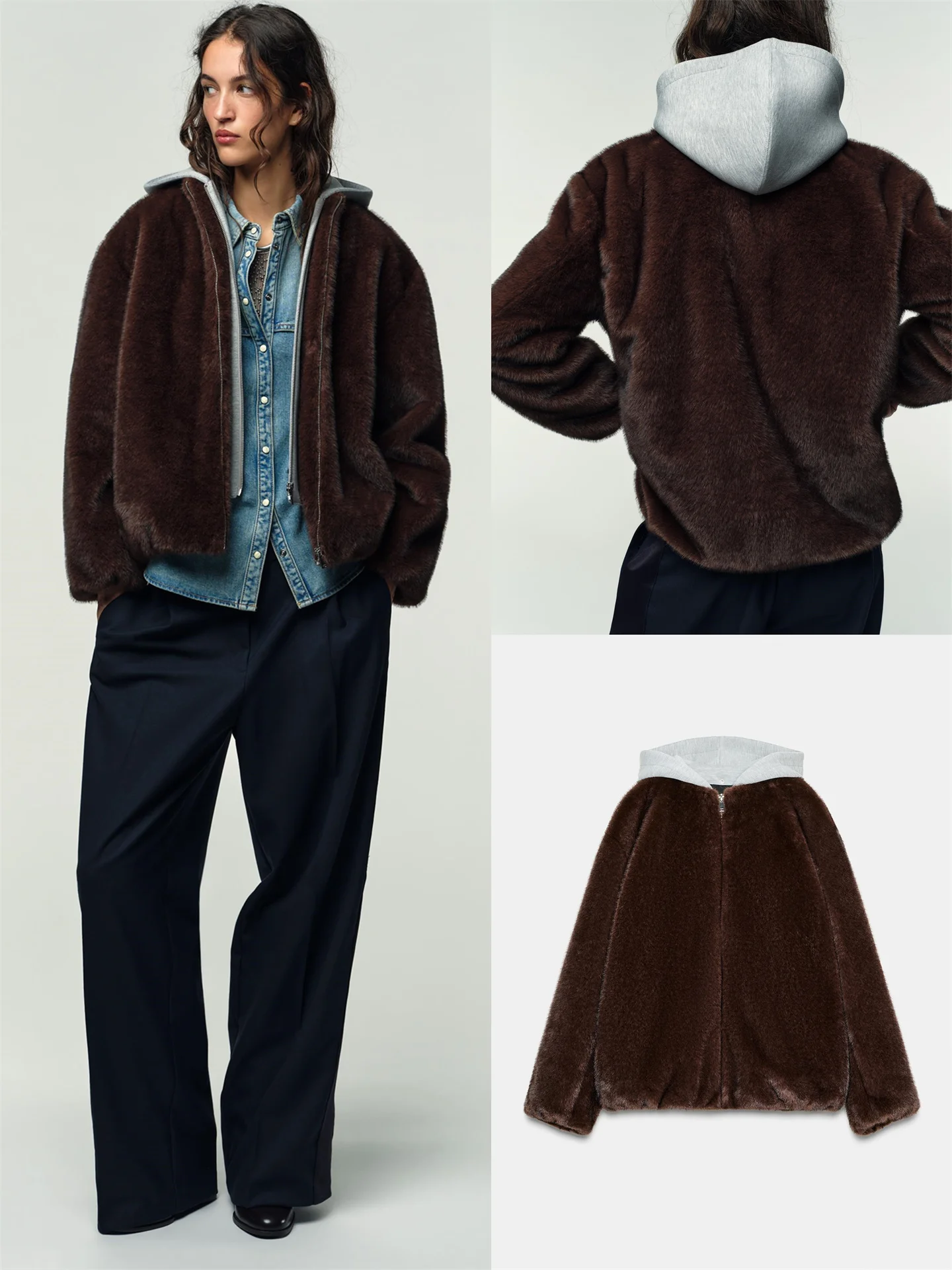 

Winter New Arrival Women's Jaet Coat Fur Effect Collar Long Sve Warm Pure Color Stand Fit Ele Sle k een