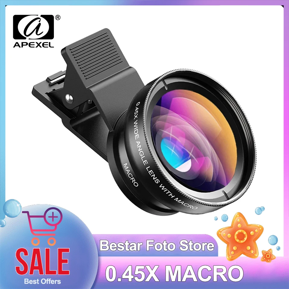 

APEXEL Phone Camera Lens Kit 0.45x Wide Angle Macro Lens & 12.5x Super Macro Lens HD Camera Lentes for IPhone Huawei Xiaomi