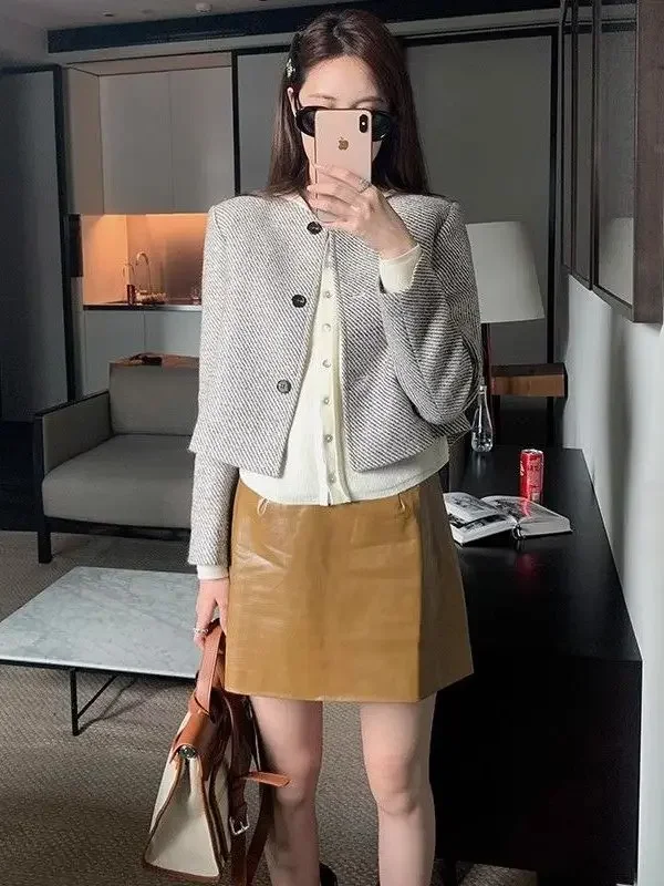 Retro Round Single Row Striped Loose Outerwear Spring New Women's Ort Coat Warmth Comfortable Long Sve Nizi Jacket