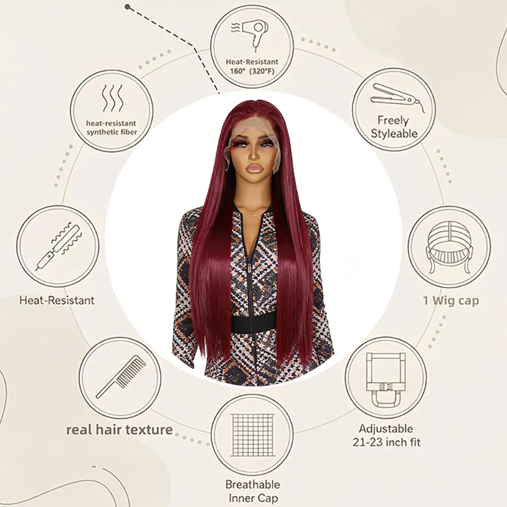 99j-burgundy-13x4-lace-front-wig-long-straight-heat-resistant-synthetic-hair-natural-hairline-glueless-for-women-daily-party-use