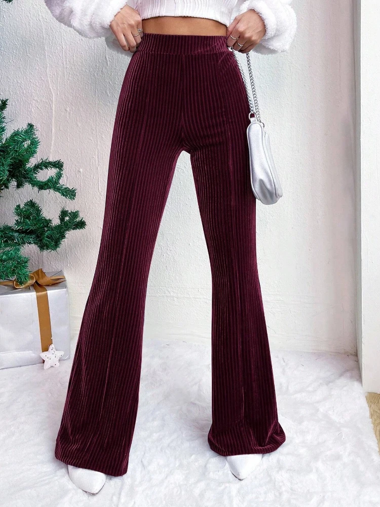 Women's autumn and winter new high-waisted corduroy flared pants, solid-color casual wide-leg trousers, loose floor-length pants