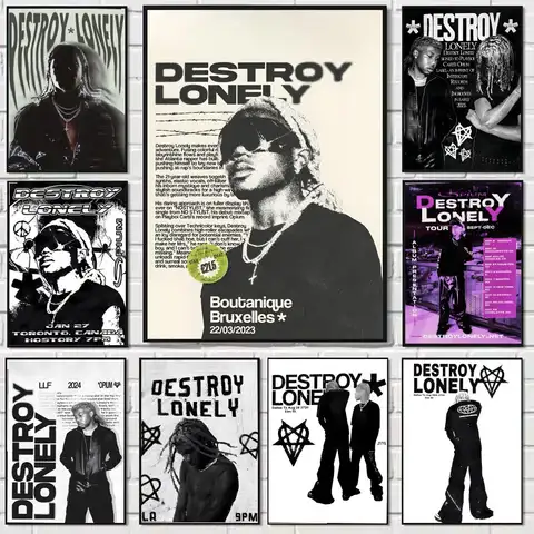 Pop Hip Hop Rapper Destroy Lonely Painting Kalligraphie-Leinwandposter: knitterfrei, wasserfest, langlebig, Wanddekoration für alle Räume