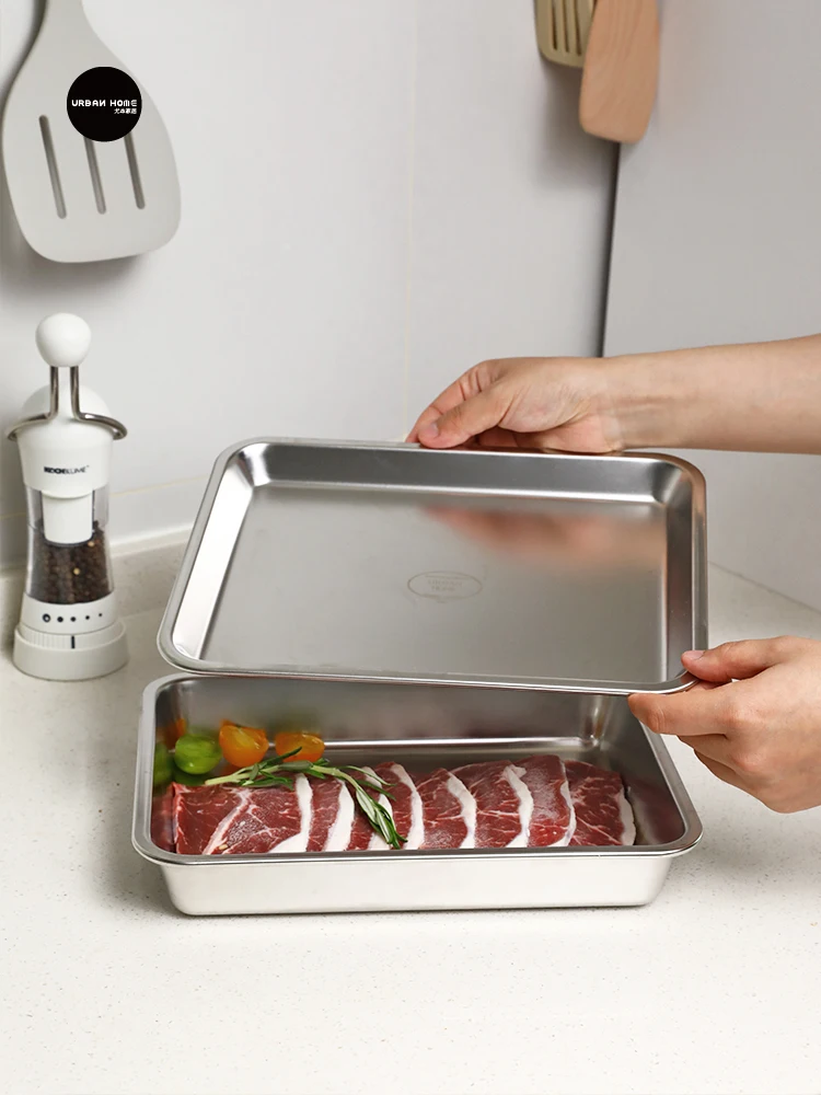 

Прямоугольное многофункциональное блюдо из нержавеющей стали для домашнего использования с решеткой для барбекю и сервировочной тарелкой для ужина