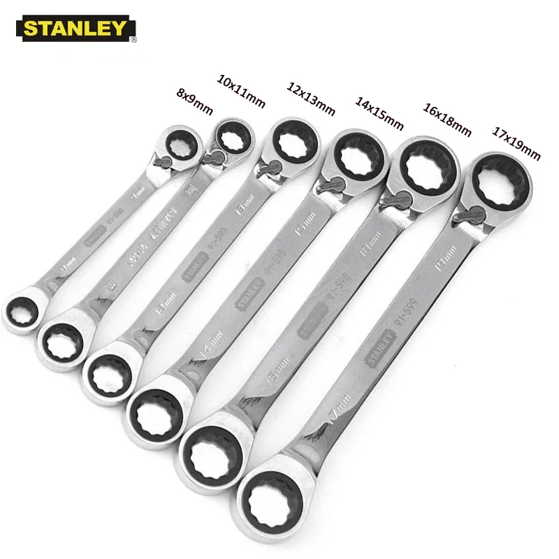 Stanley 1-pcs metric reversible ratcheting wrench double box end 8mm 9mm 10mm to 19mm heavy duty Cr-V box ratchet gear keys tool