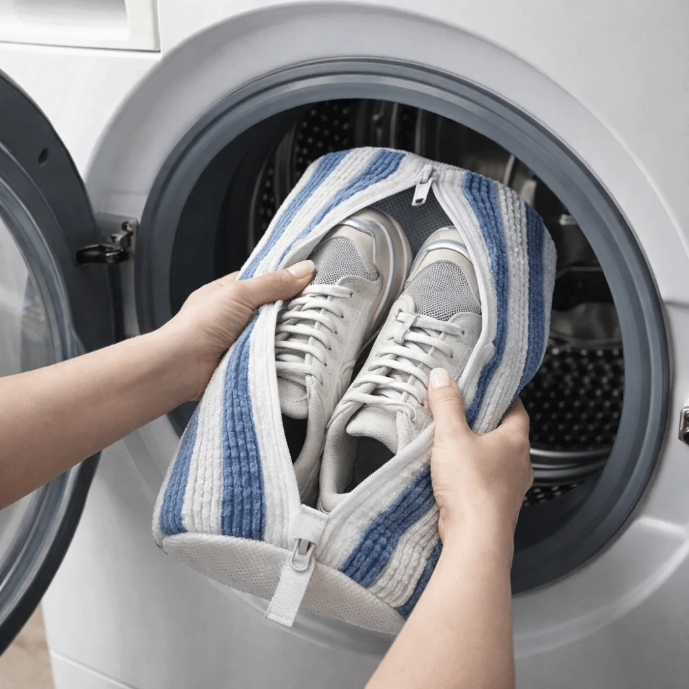 Polyester Wash Shoes Bag Protective Lock Buckle Cylindrical Laundry Bag Soft with Zipper Washing Machine Shoe Bag for Home