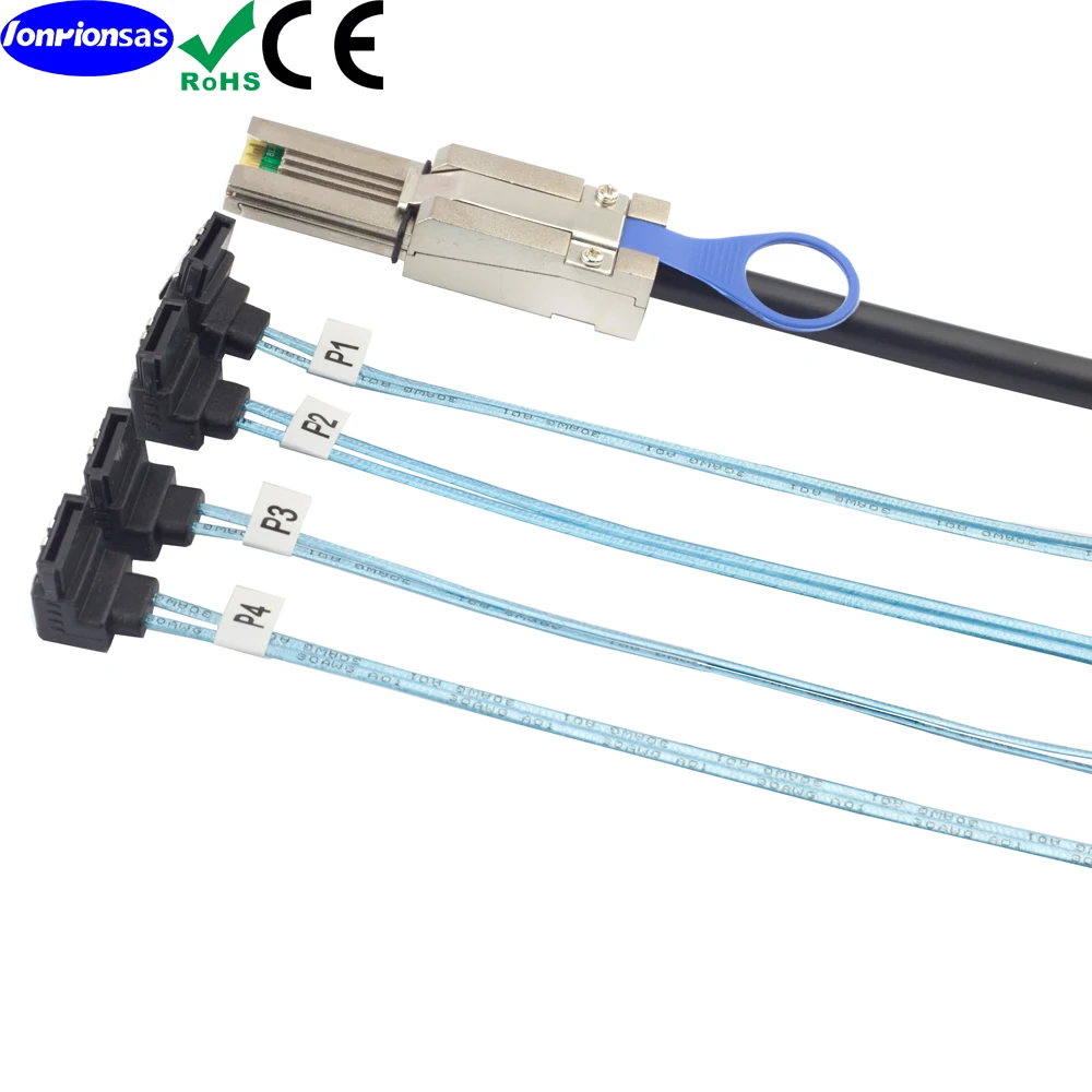 Mini SAS HD SFF-8088 to 4 SATA 7Pin Female 90 degree Cable