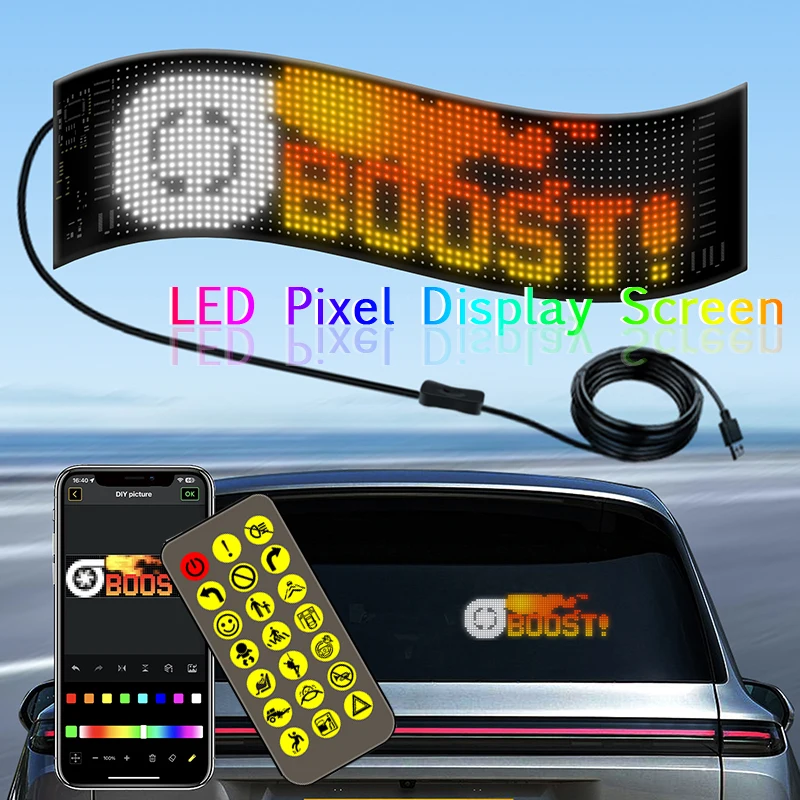 

DIY Truck/Car Flexible Display Light RGB LED Matrix Pixel Screen Bluetooth App Control Programmable Animated Advertising Signage
