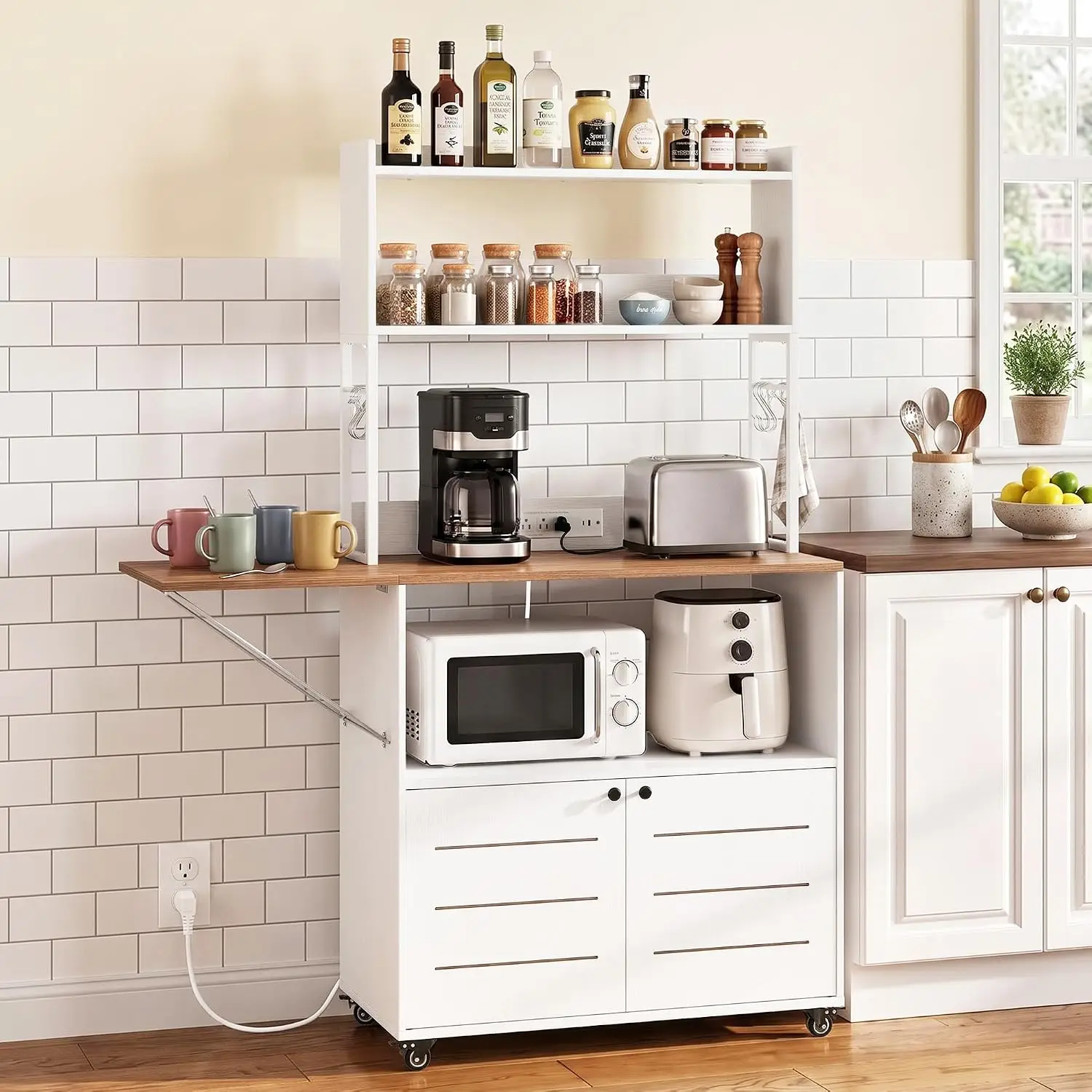 Bakers Rack with Power Outlet and Storage, 5-Tier Microwave Stand