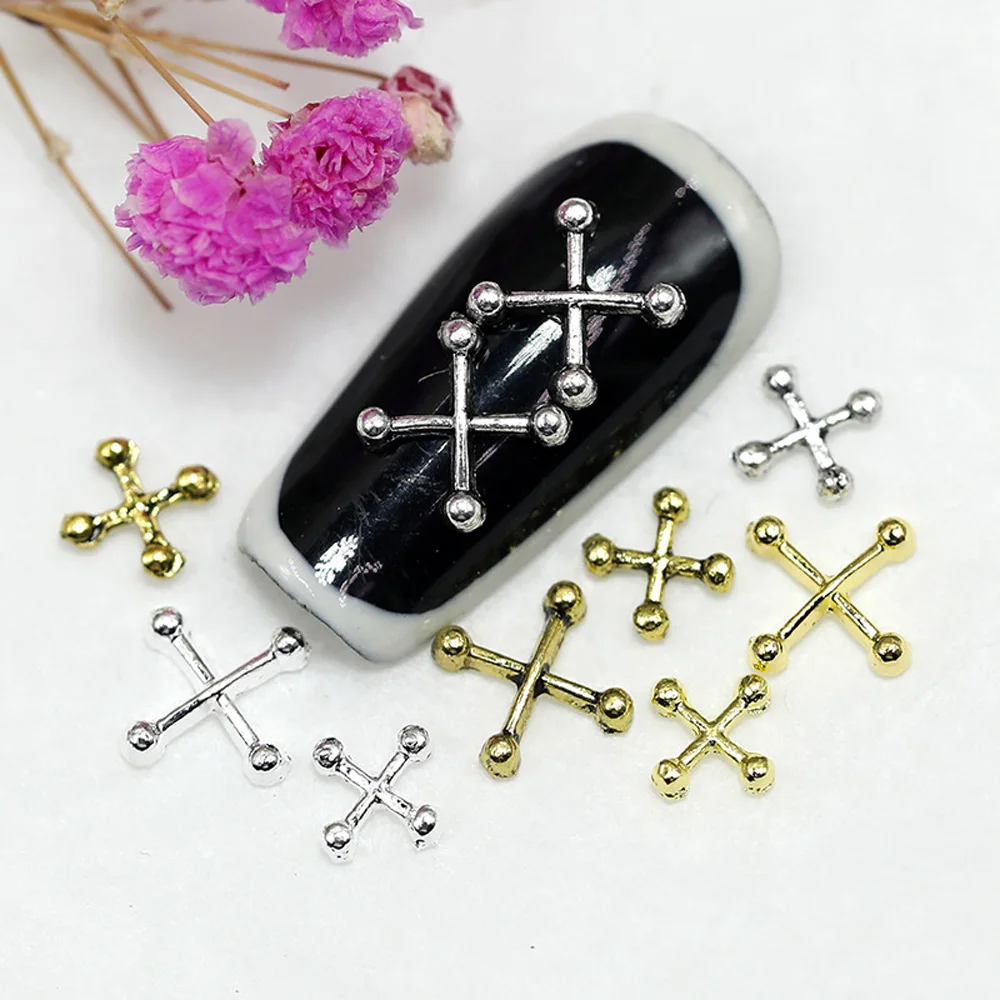 20pcs Classic Metal Cross Nail Art Charm 3D Mini Gold/Silver X-Shape Alloy Cross-Shaped Nail Decoration Punk Nail Accessories