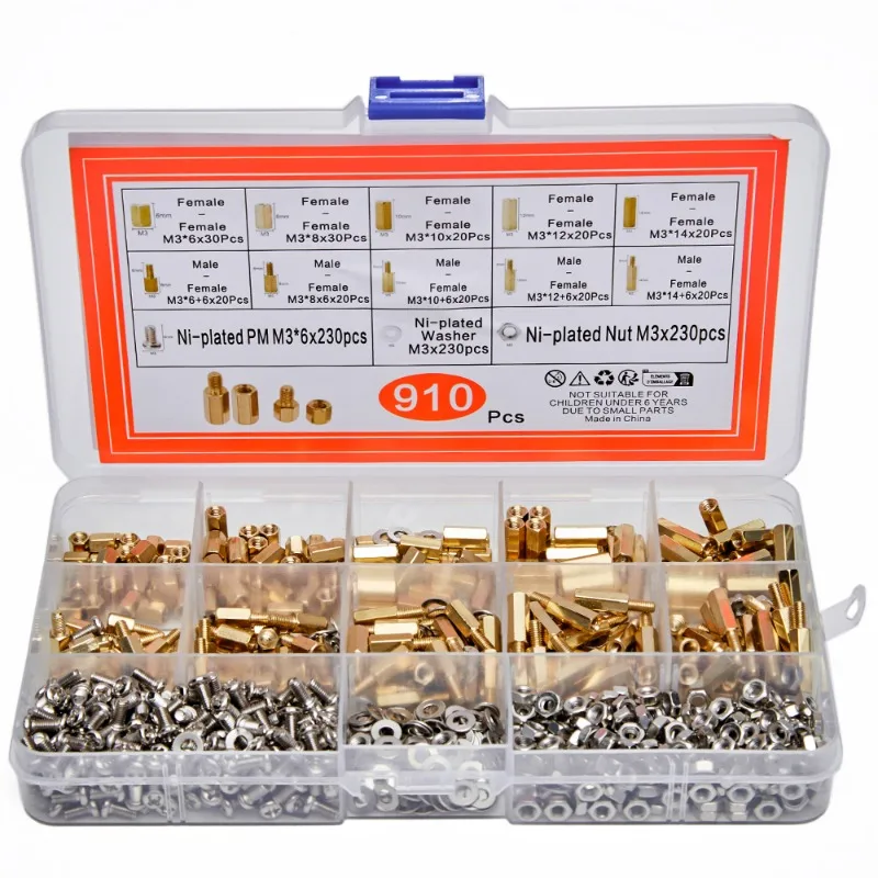 

910PCS M3 * 6 8 10 12 14 Copper Column Inner Hexagon Copper Column Screw Box Stud Combination Sample Box