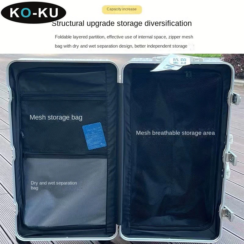 KO-KU Large Capacity Aluminium Frame Luggage Multifunctional Trolley Case 34/40 Inch Shock Absorption Brake Universal Wheel