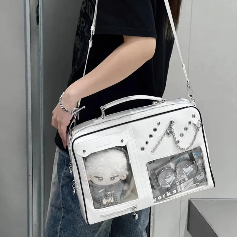 برشام سلسلة Y2k Ita حقيبة يد الفتيات جيب مزدوج Preppy نمط حقيبة كتف شارة عرض Harajuku ظهره لطيف دمية الألم حقيبة #1