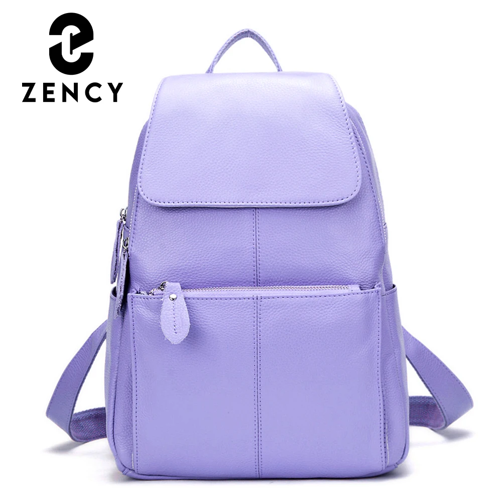 Zency 100% Genuine Leather Women Backpack Designer Daily Large Travel Knapsack Schoolbag For Ladies Mint Backpack Light Green