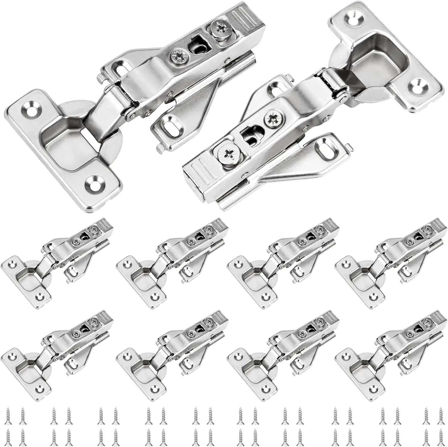 

10 Pack 1/2'' Overlay Face Frame Soft Close Hidden Cabinet Hinges, 105 Degree 3D Adjustable Clip On Plate for Kitchen Cupboard