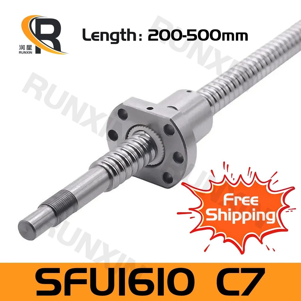 

RXTNC free shipping machined C7 SFU1610 L 200-500mm with flange single ball nut BK/BF end CNC machining for 3d printers