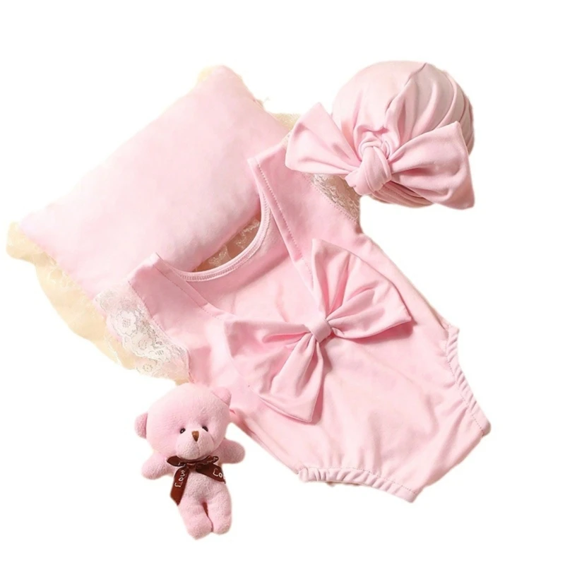 

Newborn Photoshooting Props Bowknot Beanie Jumpsuits Baby Photo Costume Outfit