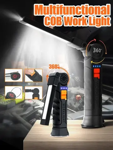 Portable COB LED Flashlight USB Rechargeable Work Light Magnetic Lanterna Hanging Lamp with Built-in Battery Camping Torch