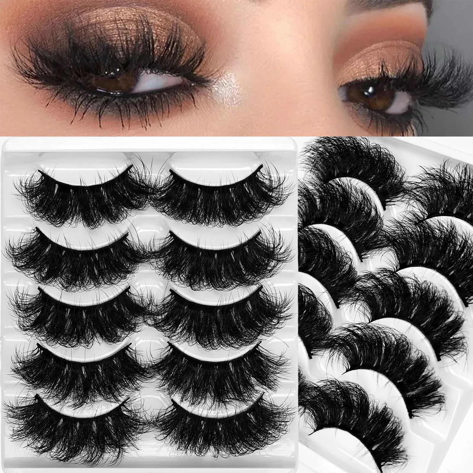 تمديد الرموش الاصطناعية من المنك ، رقيق ، سميك ، طويل ، يدوم ، حجم كبير ، 5 أزواج