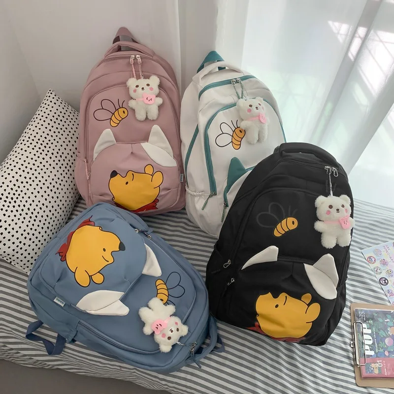 Disney School Bags Kawaii Pooh Bear High Beauty Simple Versatile Schoolbag College Student High-capacity Leisure Travel Backpack