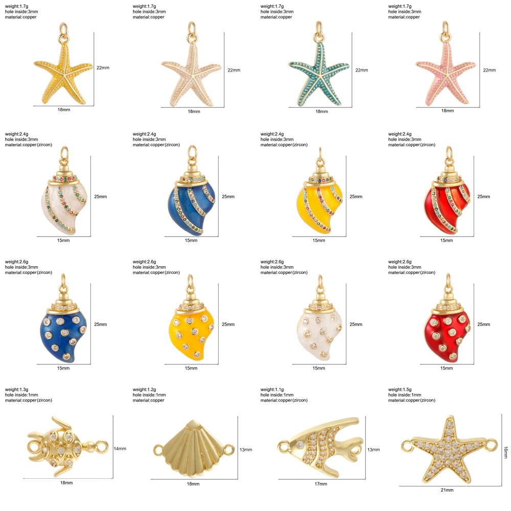 Cute Starfish And Seashells Charms For Jewelry Making Supplies Beach Gold Color Dijes Diy Earring Necklace Keychain Accessories