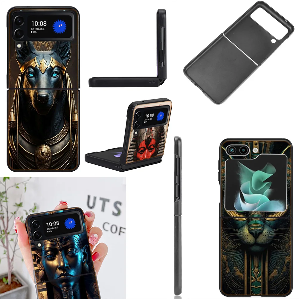 Egyptian Pharaoh's Mummy Coque Case For Samsung Galaxy Z Flip 6 5G Flip4 Flip5 Zflip3 Black Hard PC Phone Shell Protective C