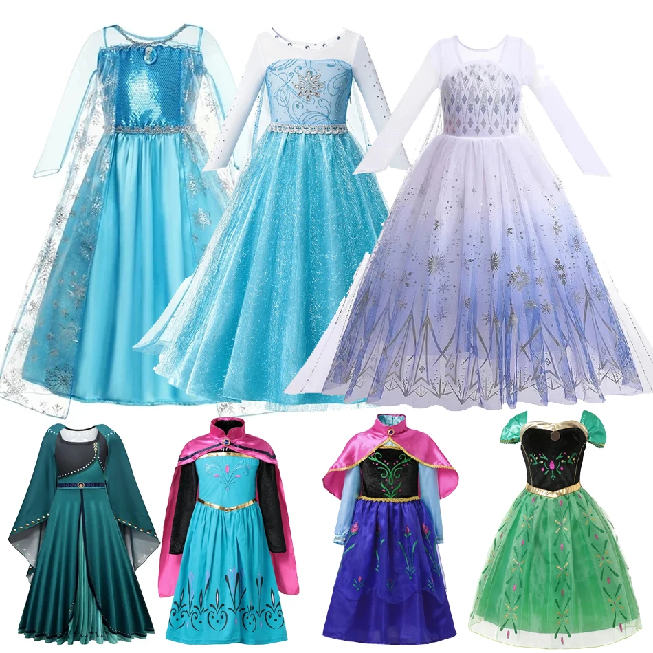 Snow Queen Girls Dress Princess Anna Elsa 2 Dresses Kids Fancy Children Vestidos Birthday Carnival Fancy Party Disguise