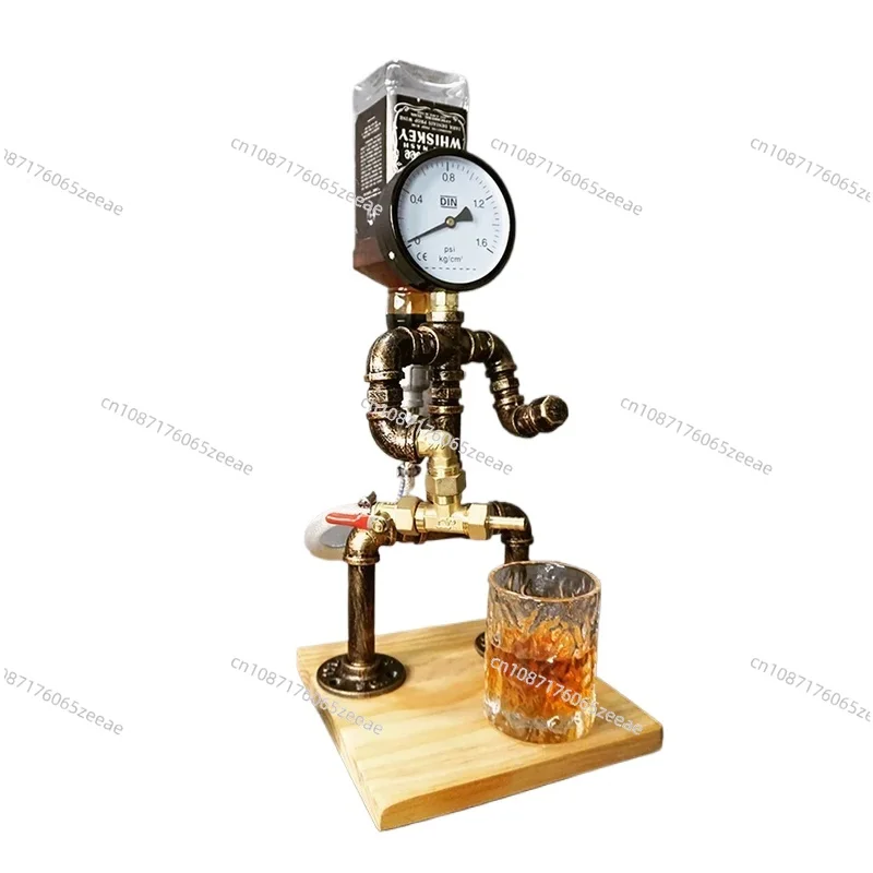 Water Pipe Robot Industrial Style Vintage Lamp Coffee Shop Restaurant Bar Table Decoration Rack Wine Copper