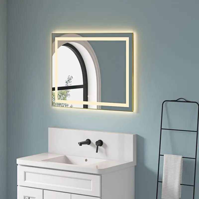 

36"x28" LED Wall-Mounted Vanity Mirror with Front & Backlight, Aluminum Frame, Anti-Fog, Memory Function, 3 Colors, Stepless