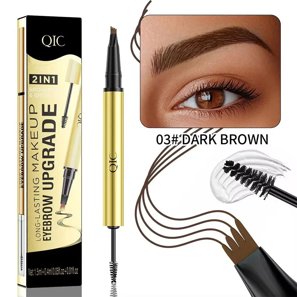 2 In 1 Waterproof Eyebrow Pen 4 Tip Microblade Pencil Liquid Eyebrow Tattoo Gel Brush Long Lasting Women Makeup Cosmetics