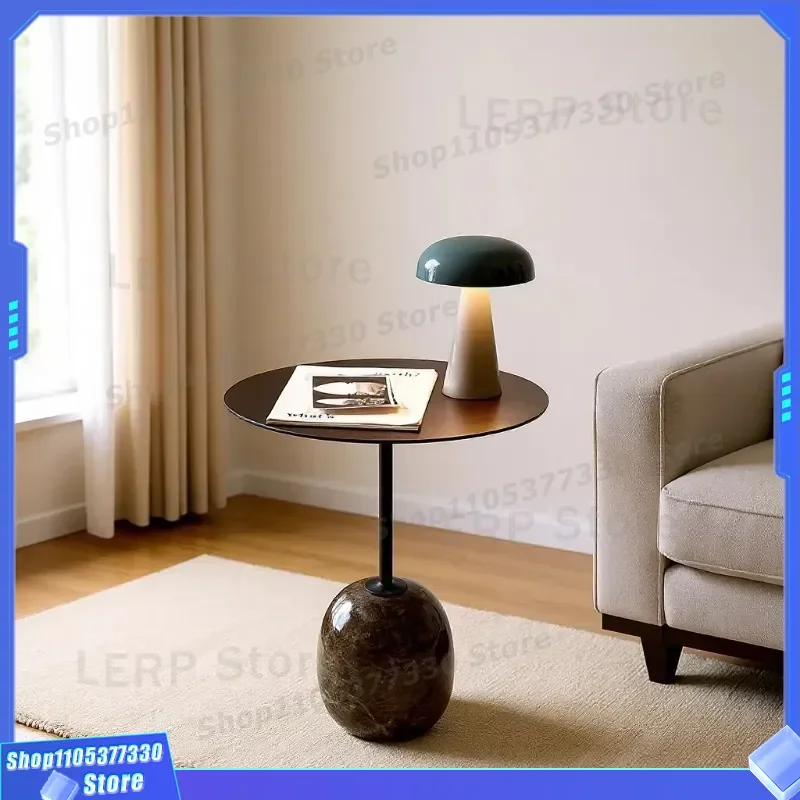 Nordic Minimalist Marble Side Table Round Edge Wrought Iron Corner Stand for Bedroom Sofa Living Room Designer Home Decor