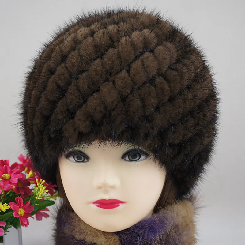 

Real Mink Fur Hat Women Winter Headgear Cap Natural Real Fur Knitted Elastic Cap Ear Protection Genuine Fur Beanies Caps