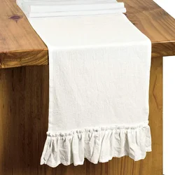 100% Cotton Ruffle White Table Runners for Rustic Wedding Decoration Baby Shower Birthday Party Living Room Kitchen Dinner Decor