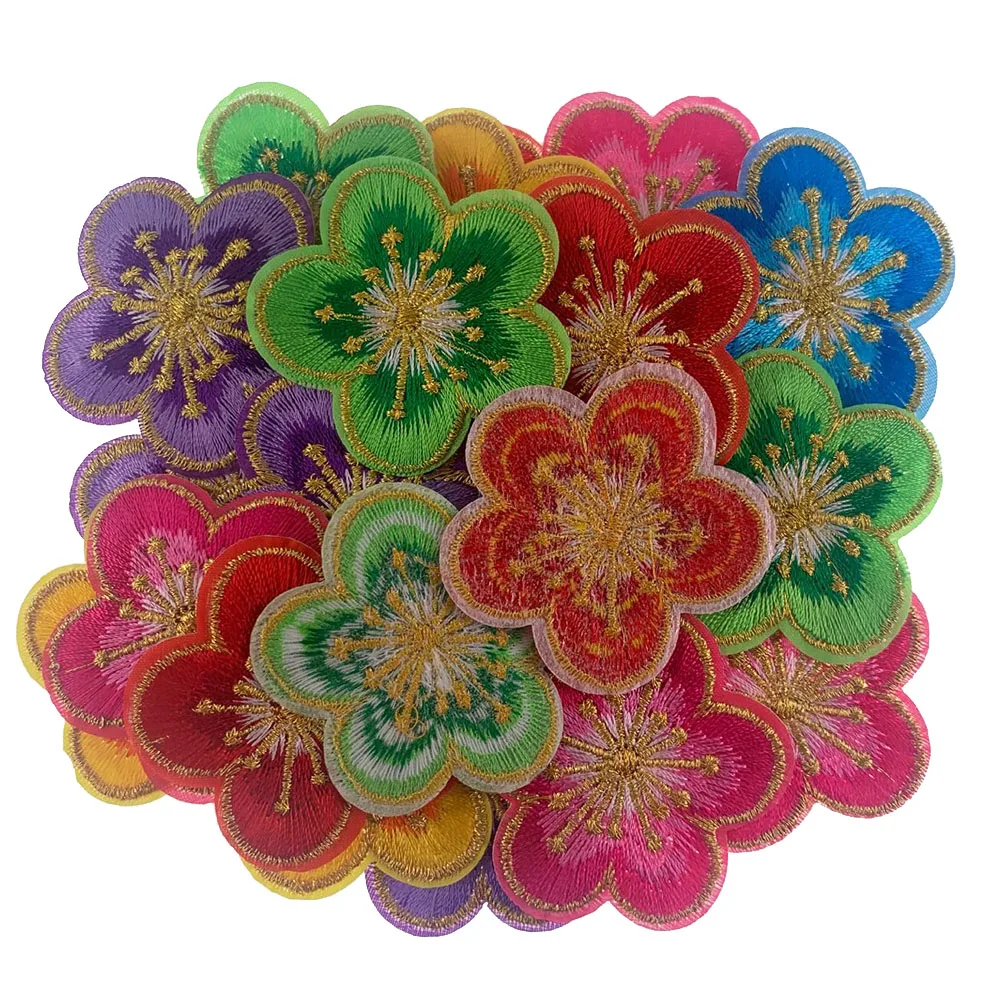 5Pcs Peony Flower Patch Embroidered Iron On Patches For Clothing Badge Sticker Apparel Accessories 5.0cm